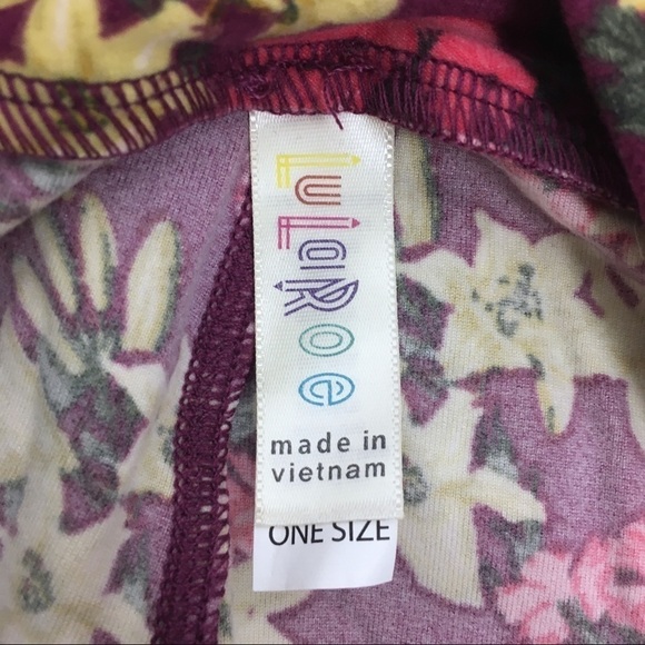 LULAROE Leggings OS One Size Floral Flowers Purple Pink Green Yellow Retro Mod - Picture 6 of 9